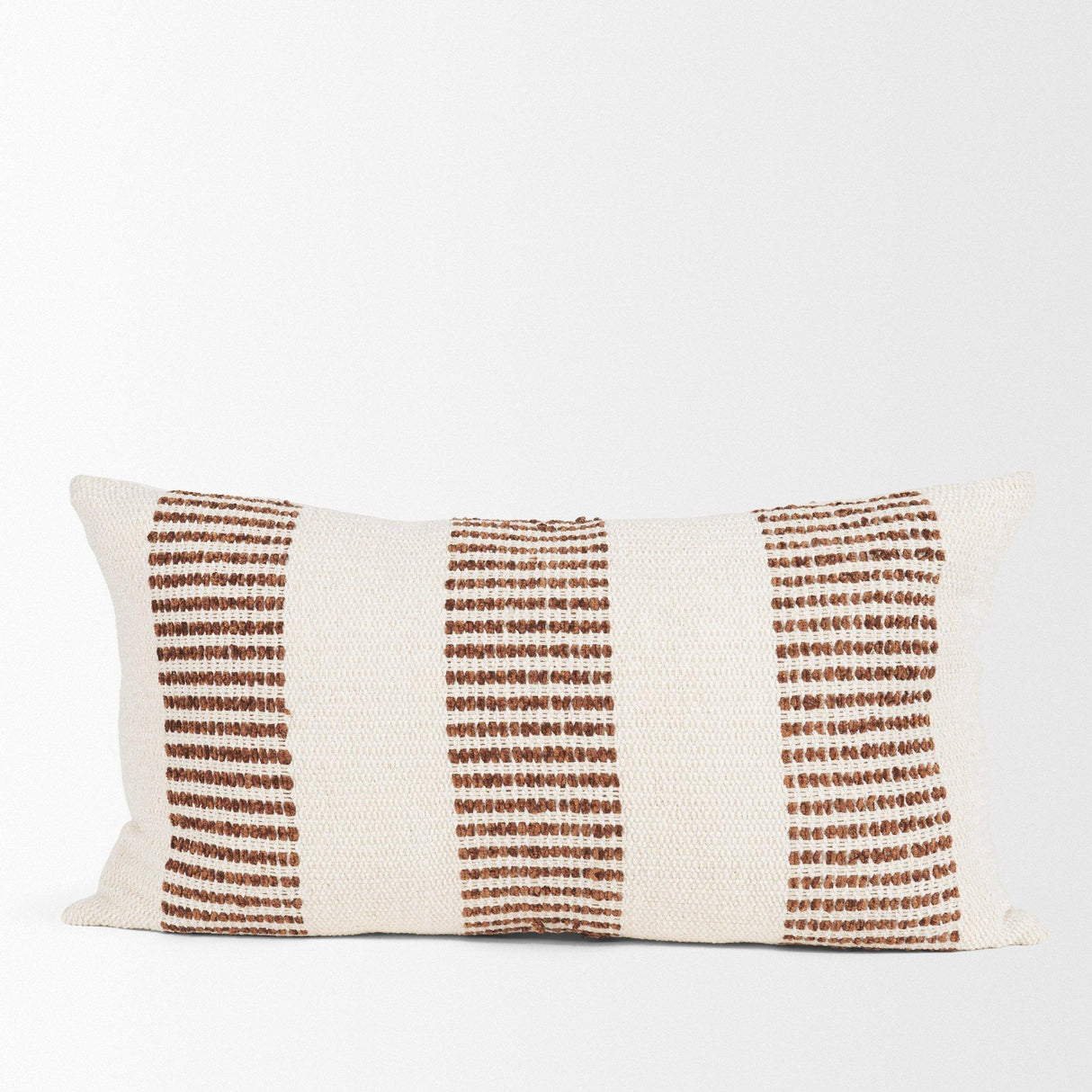 Mercana Levon 14x26 Lumbar Plush Cream w/ Orange Dashed Stripes Decorative Pillow Cover