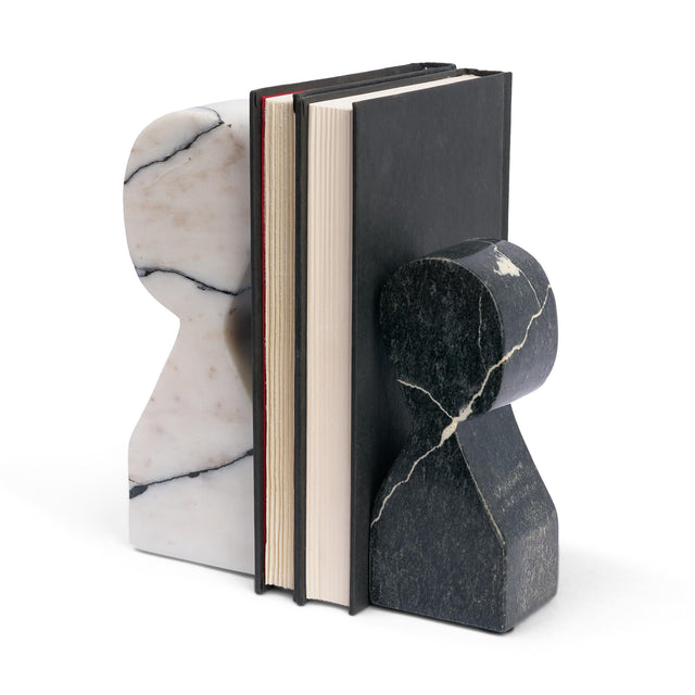 Mercana Shadow White & Black Marble Bookends