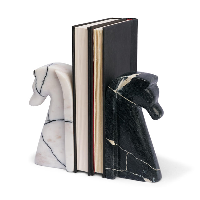 Mercana Cavalli Black and White Marble Horse Bookends