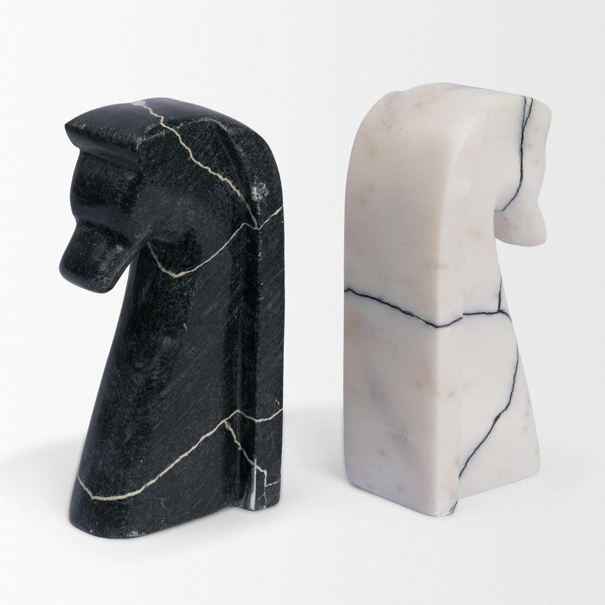 Mercana Cavalli Black and White Marble Horse Bookends