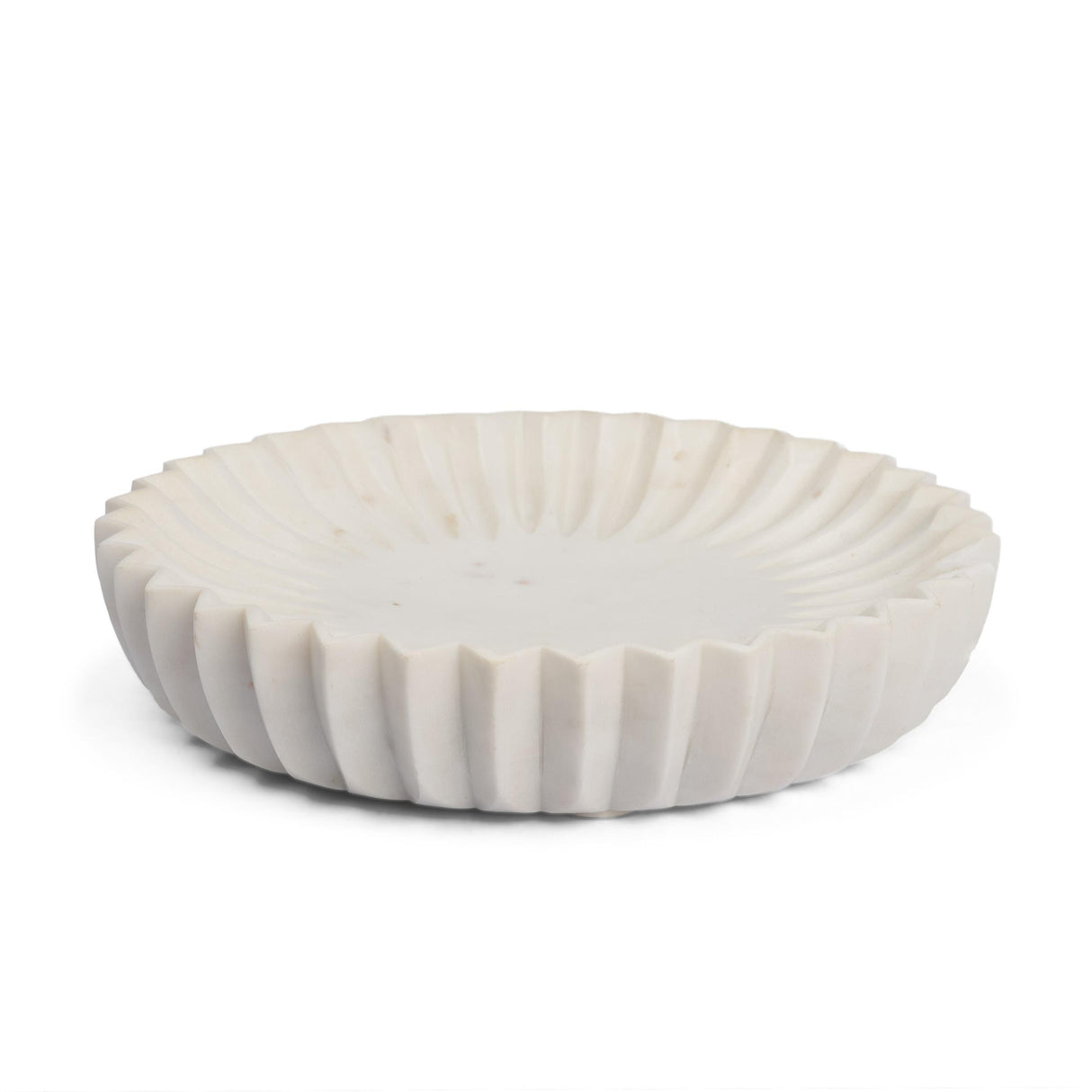 Mercana Fiora Round White Marble Scalloped Decorative Bowl