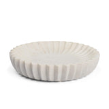 Mercana Fiora Round White Marble Scalloped Decorative Bowl