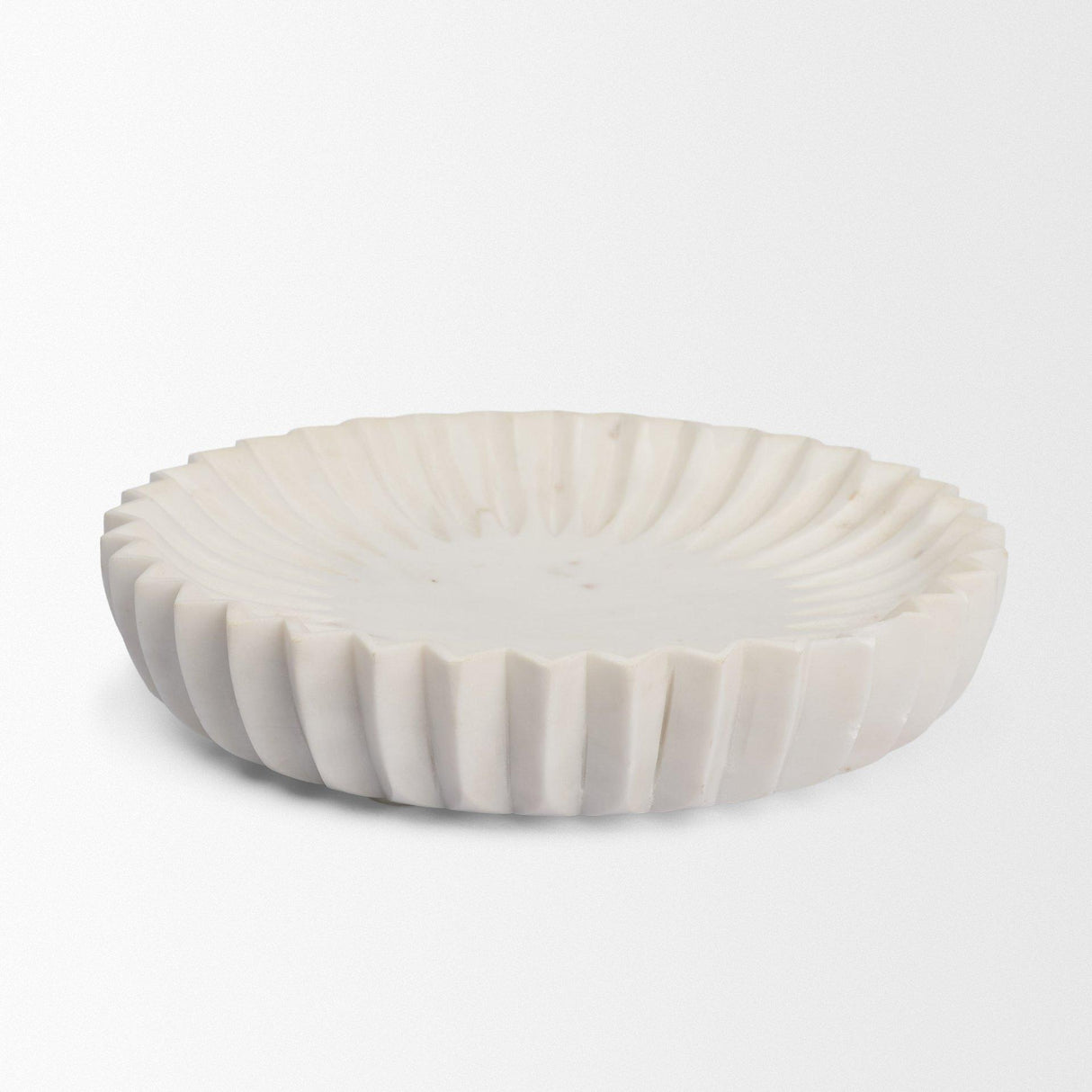 Mercana Fiora Round White Marble Scalloped Decorative Bowl
