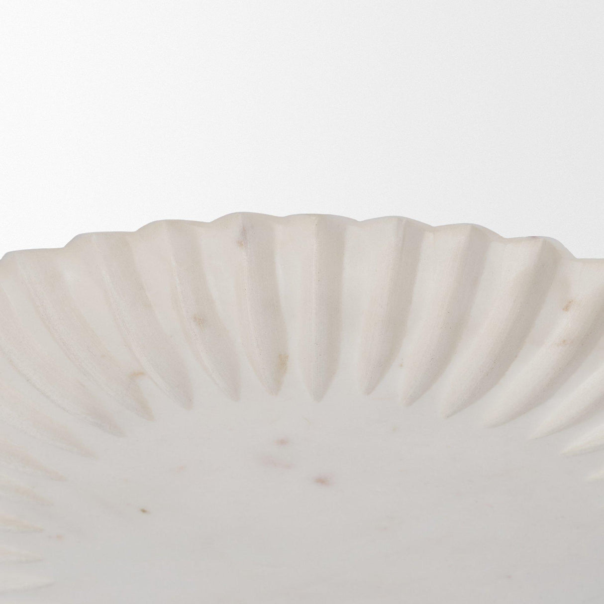 Mercana Fiora Round White Marble Scalloped Decorative Bowl
