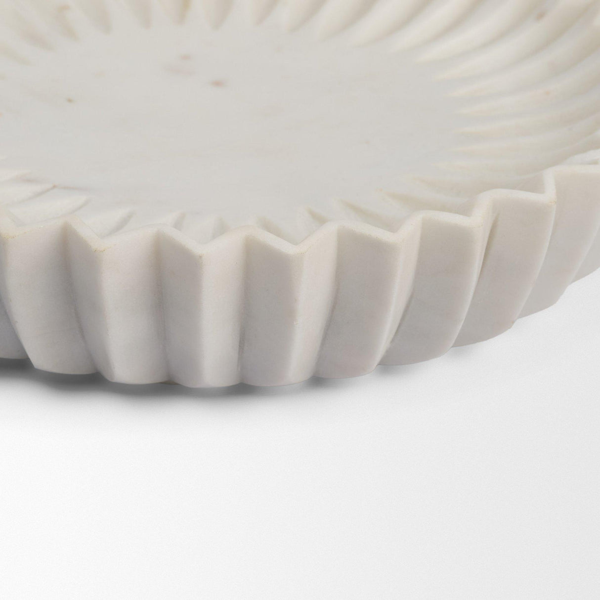 Mercana Fiora Round White Marble Scalloped Decorative Bowl