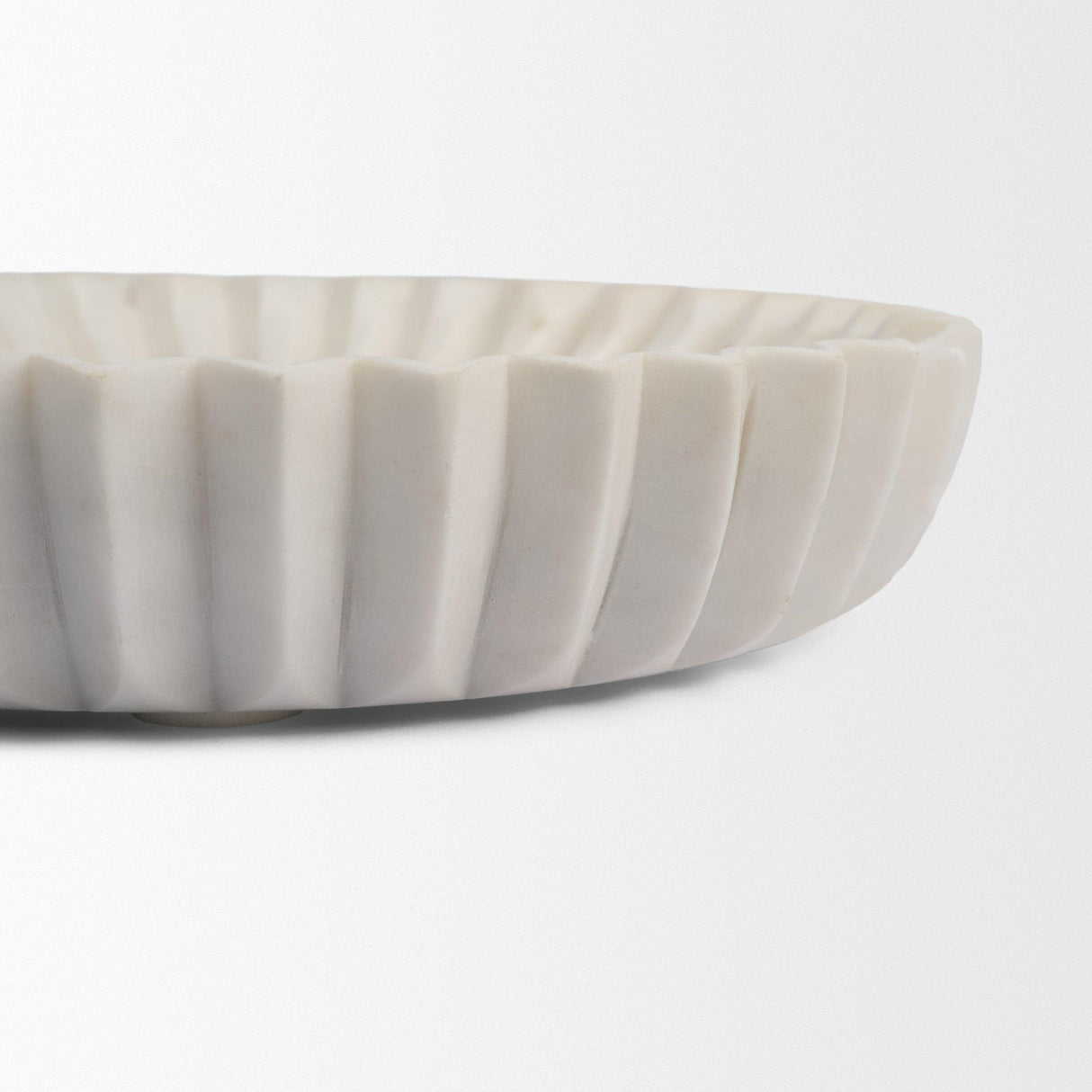 Mercana Fiora Round White Marble Scalloped Decorative Bowl