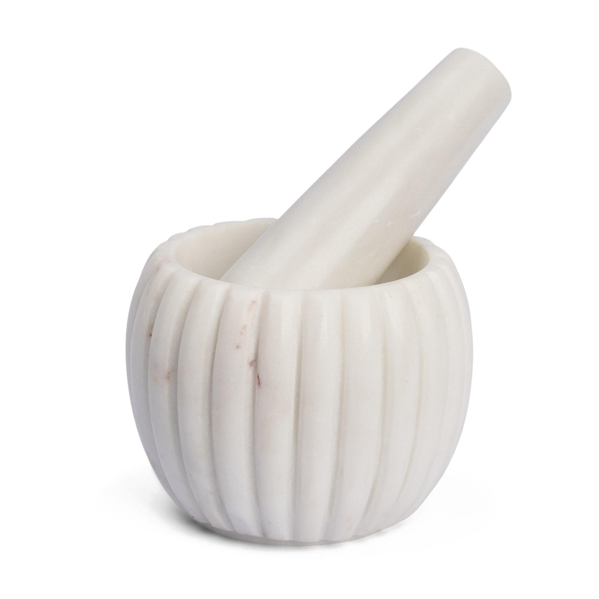 Mercana Cava Ribbed White Marble Mortar & Pestle