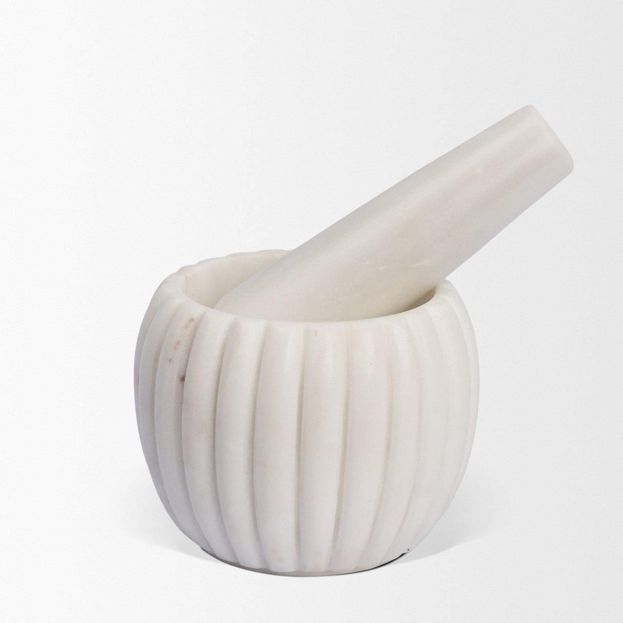 Mercana Cava Ribbed White Marble Mortar & Pestle