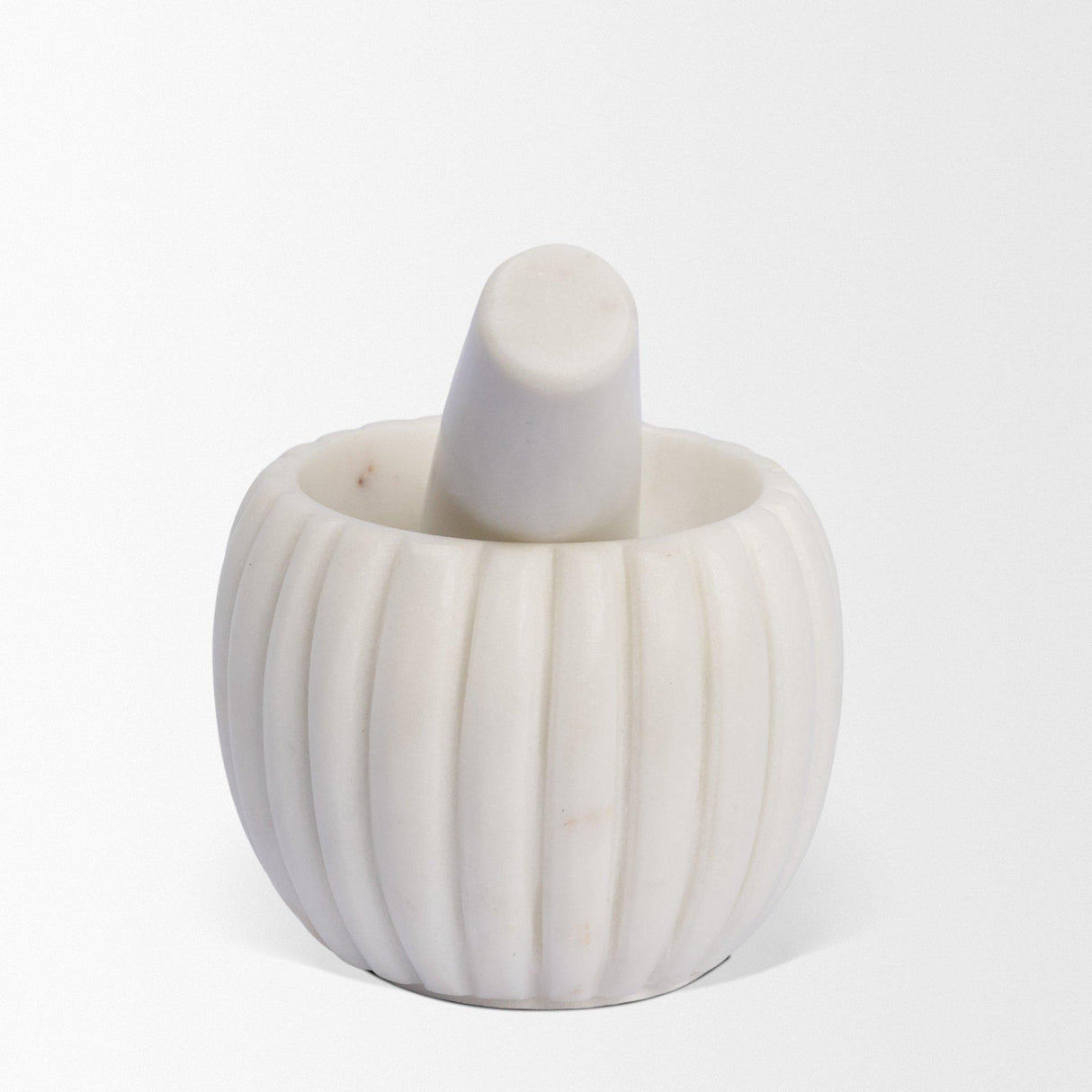Mercana Cava Ribbed White Marble Mortar & Pestle
