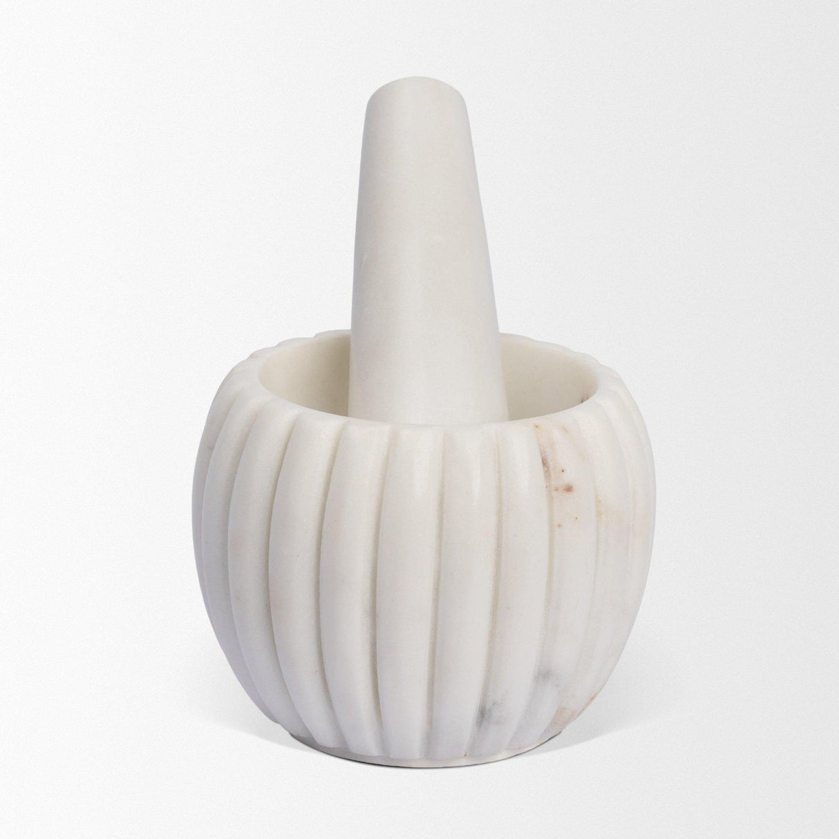 Mercana Cava Ribbed White Marble Mortar & Pestle