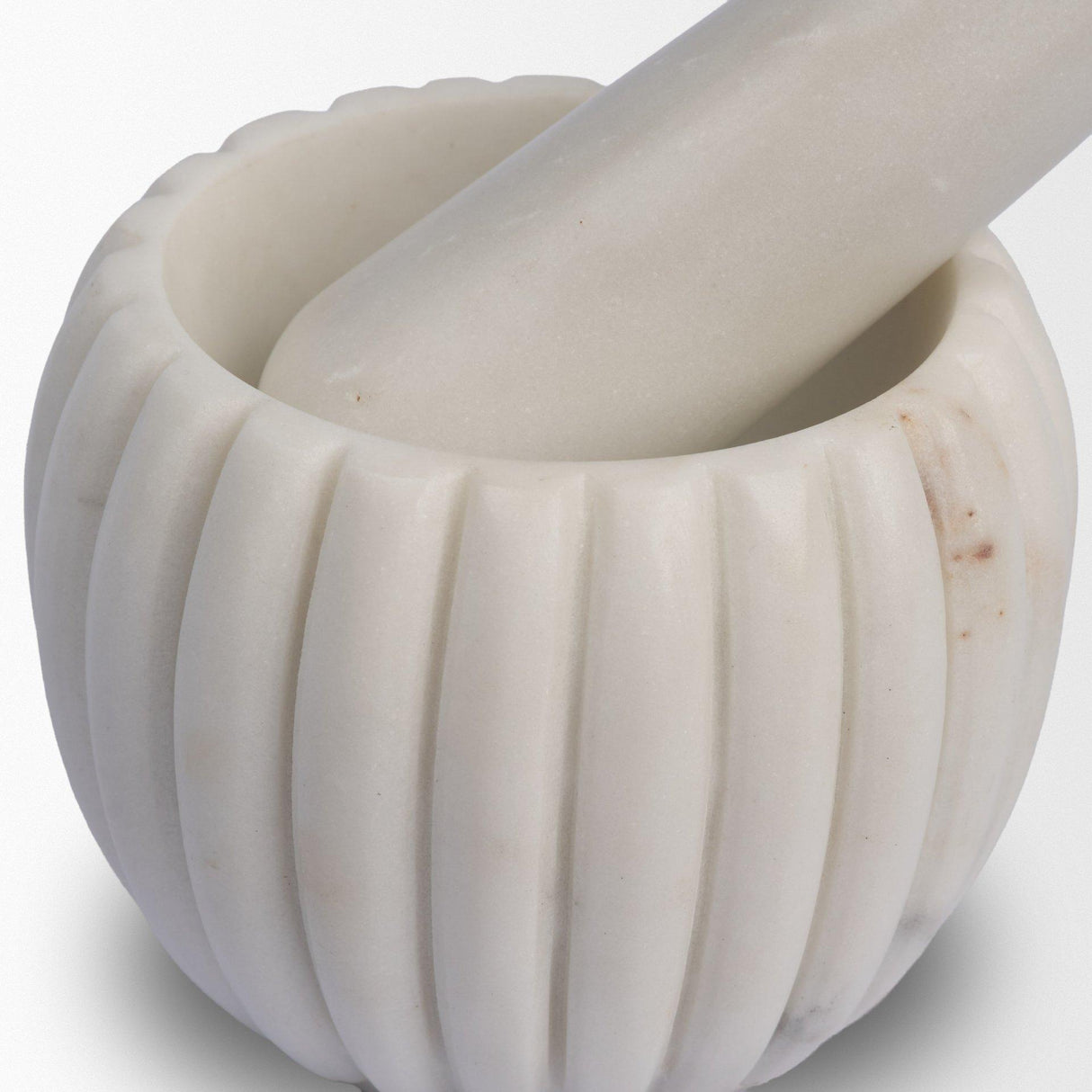 Mercana Cava Ribbed White Marble Mortar & Pestle