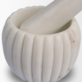 Mercana Cava Ribbed White Marble Mortar & Pestle