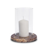Mercana Bordo Red Marble w/ Glass Hurricane Candle Holder