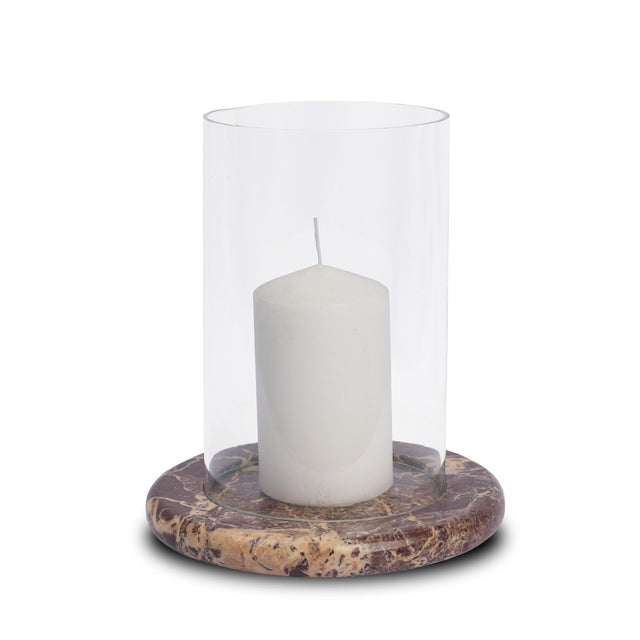 Mercana Bordo Red Marble w/ Glass Hurricane Candle Holder