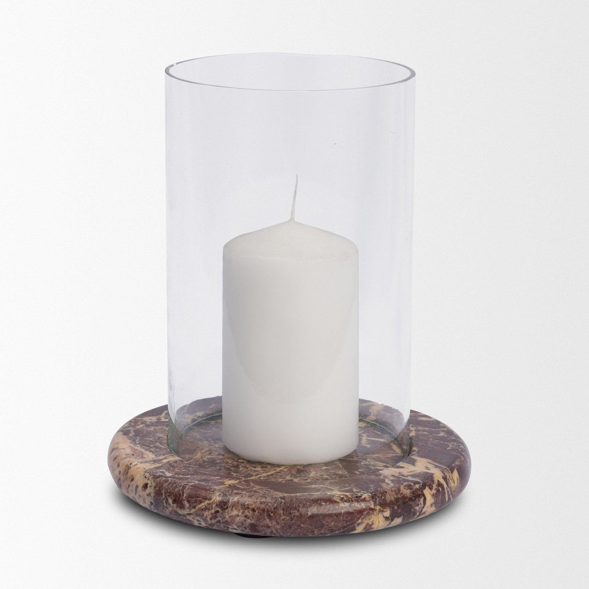 Mercana Bordo Red Marble w/ Glass Hurricane Candle Holder