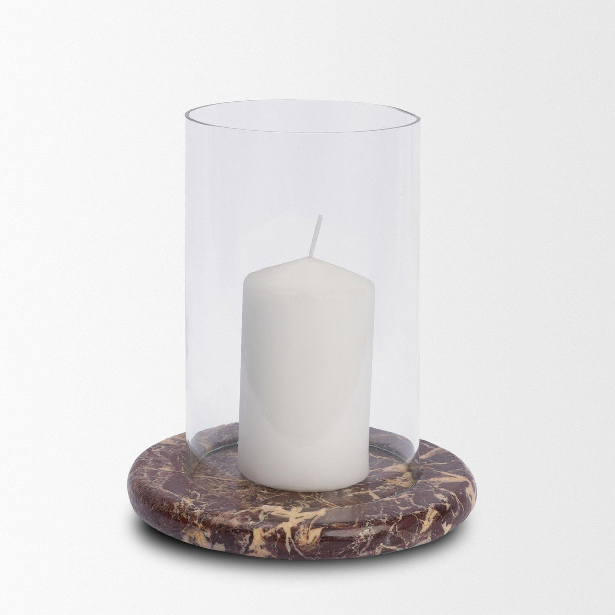 Mercana Bordo Red Marble w/ Glass Hurricane Candle Holder