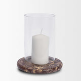 Mercana Bordo Red Marble w/ Glass Hurricane Candle Holder
