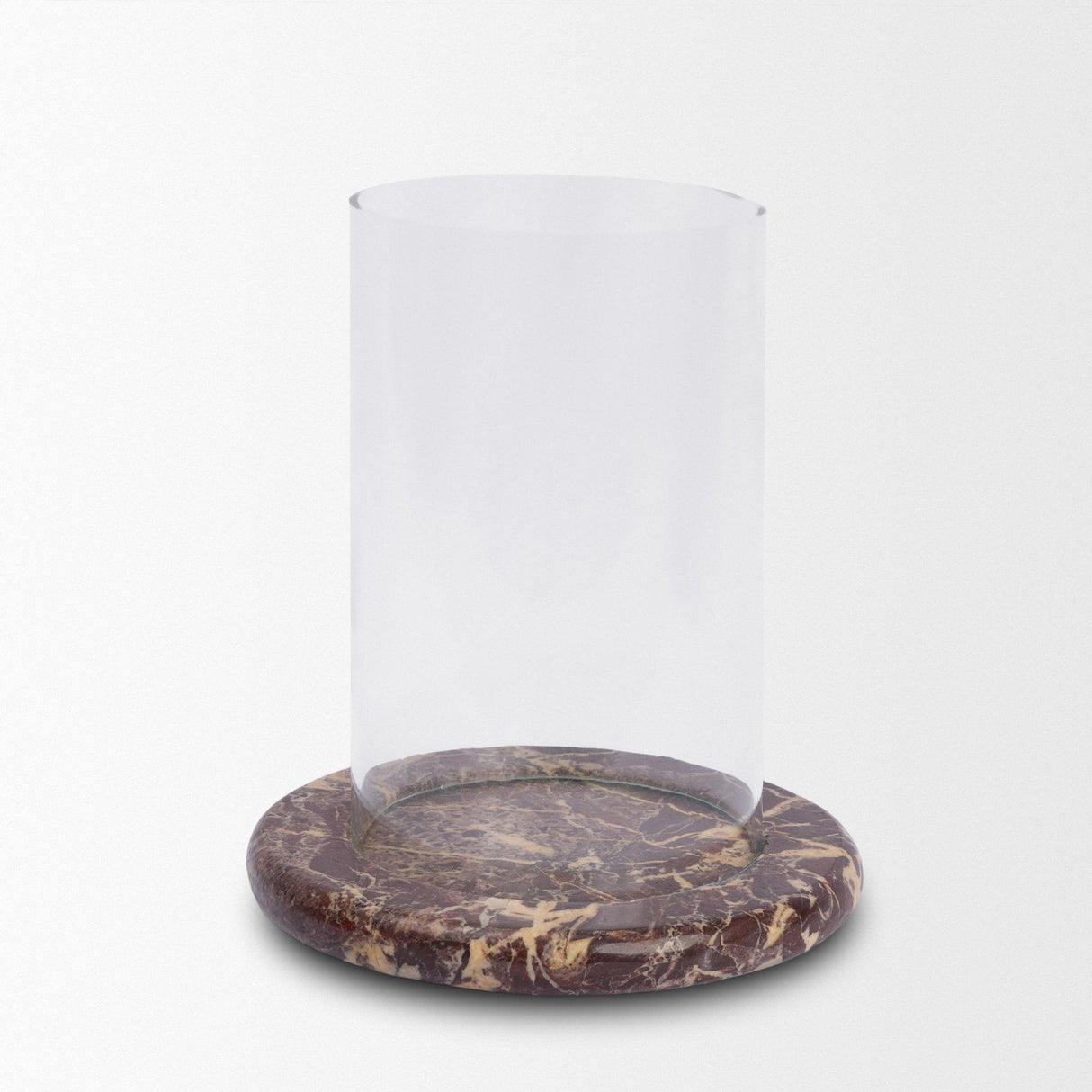 Mercana Bordo Red Marble w/ Glass Hurricane Candle Holder
