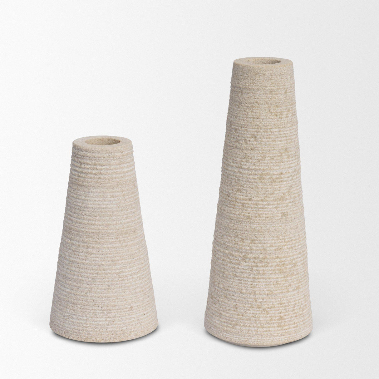 Mercana Cono Off-White Marble Cone Shaped Candle Holders (Set of 2)