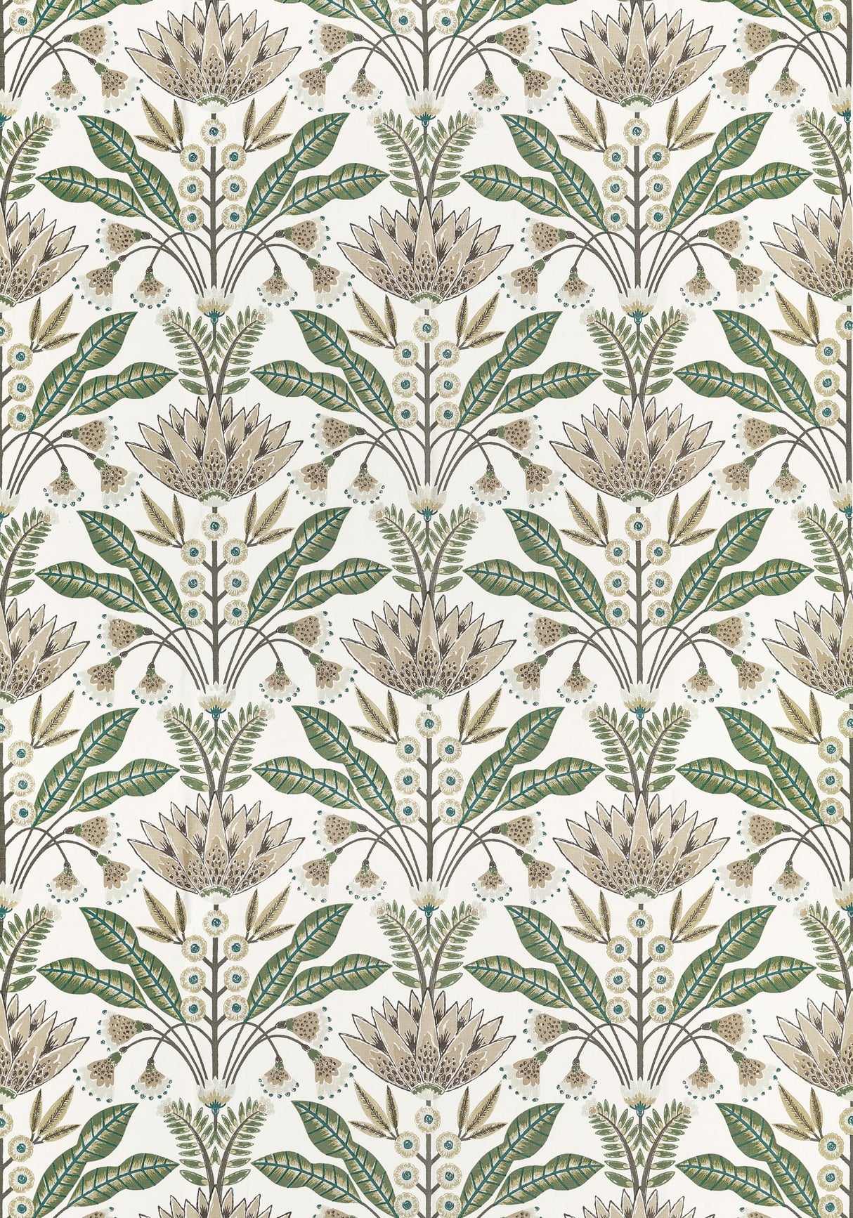 Thibaut Lotus Green And Beige Fabric