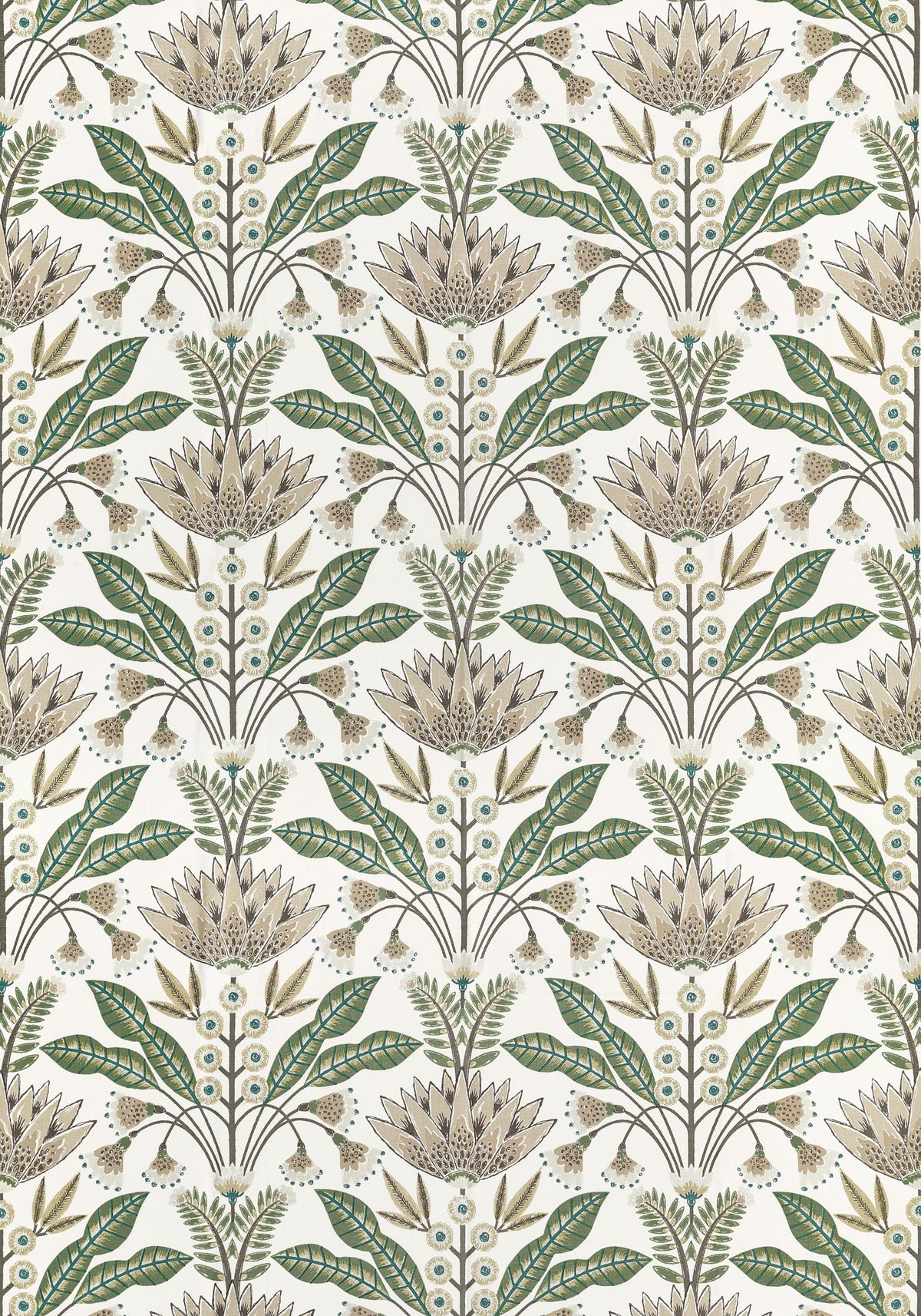 Thibaut Lotus Green And Beige Fabric