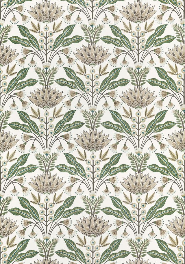 Thibaut Lotus Green And Beige Fabric