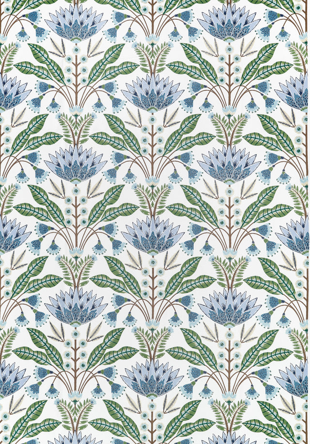 Thibaut Lotus Blue And Green Fabric