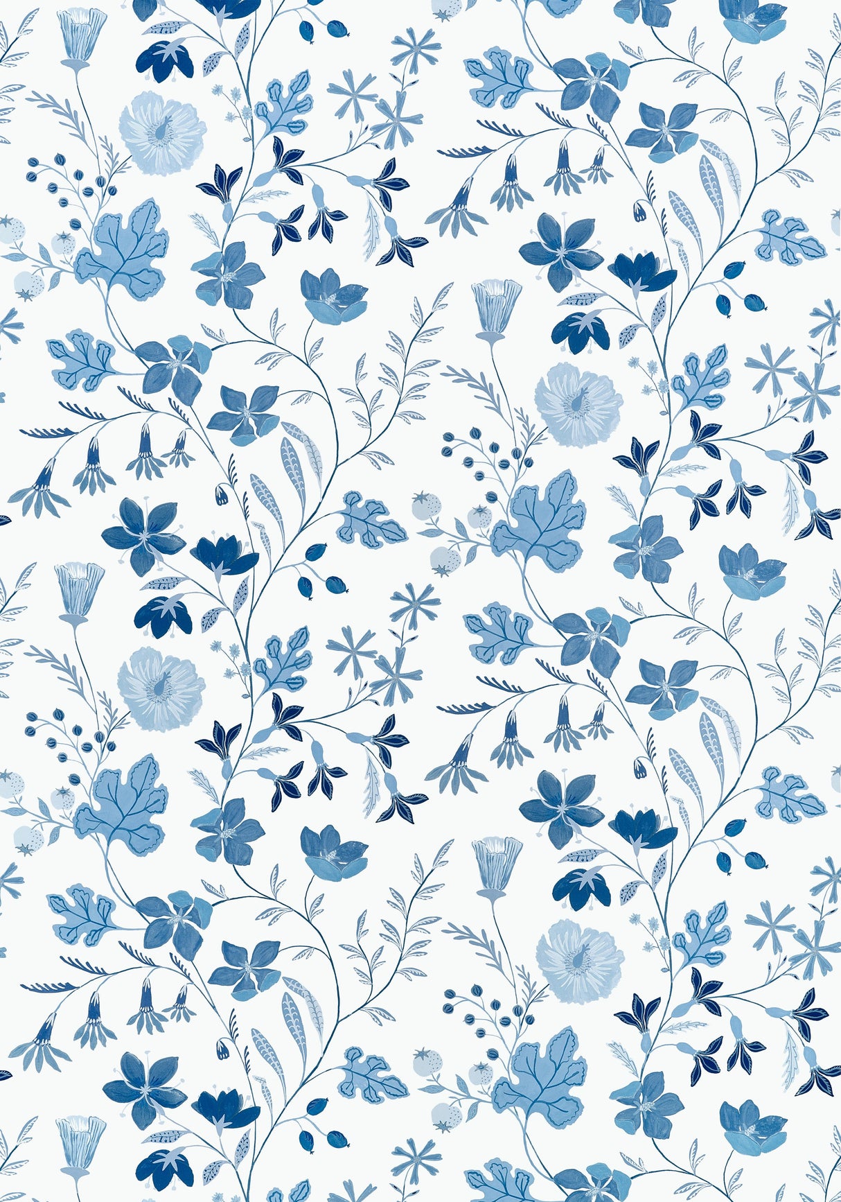 Thibaut Bloom Blue And White Fabric