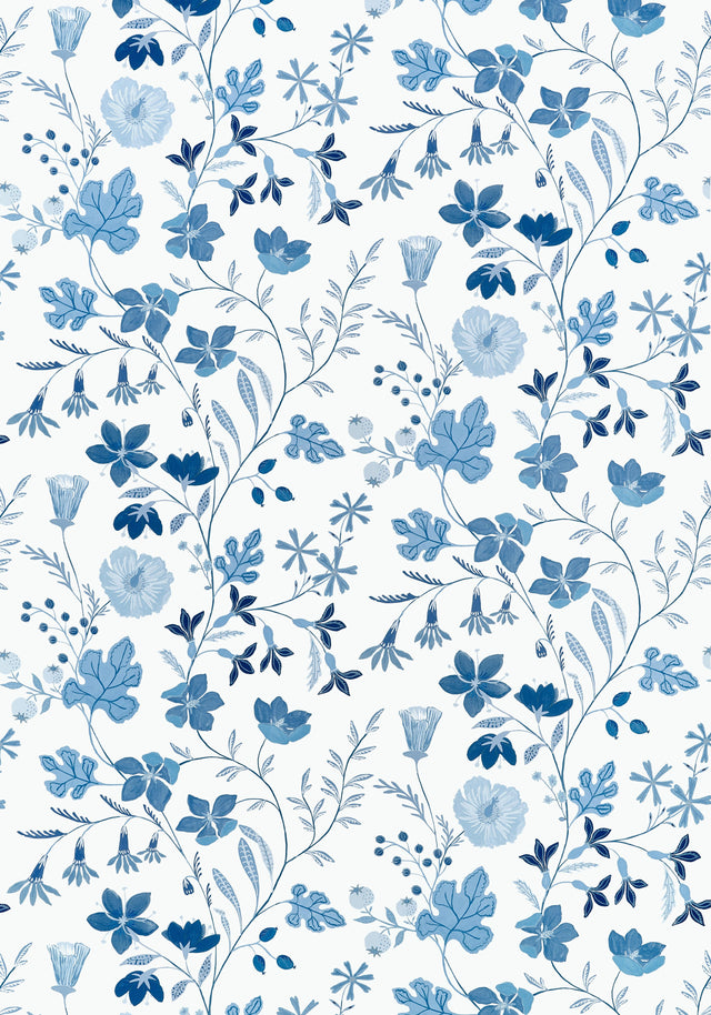 Thibaut Bloom Blue And White Fabric