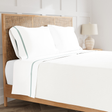 Ann Gish White/Aqua Twin Ready-to-Bed 2.0 Cotton & Trim Sheet Set