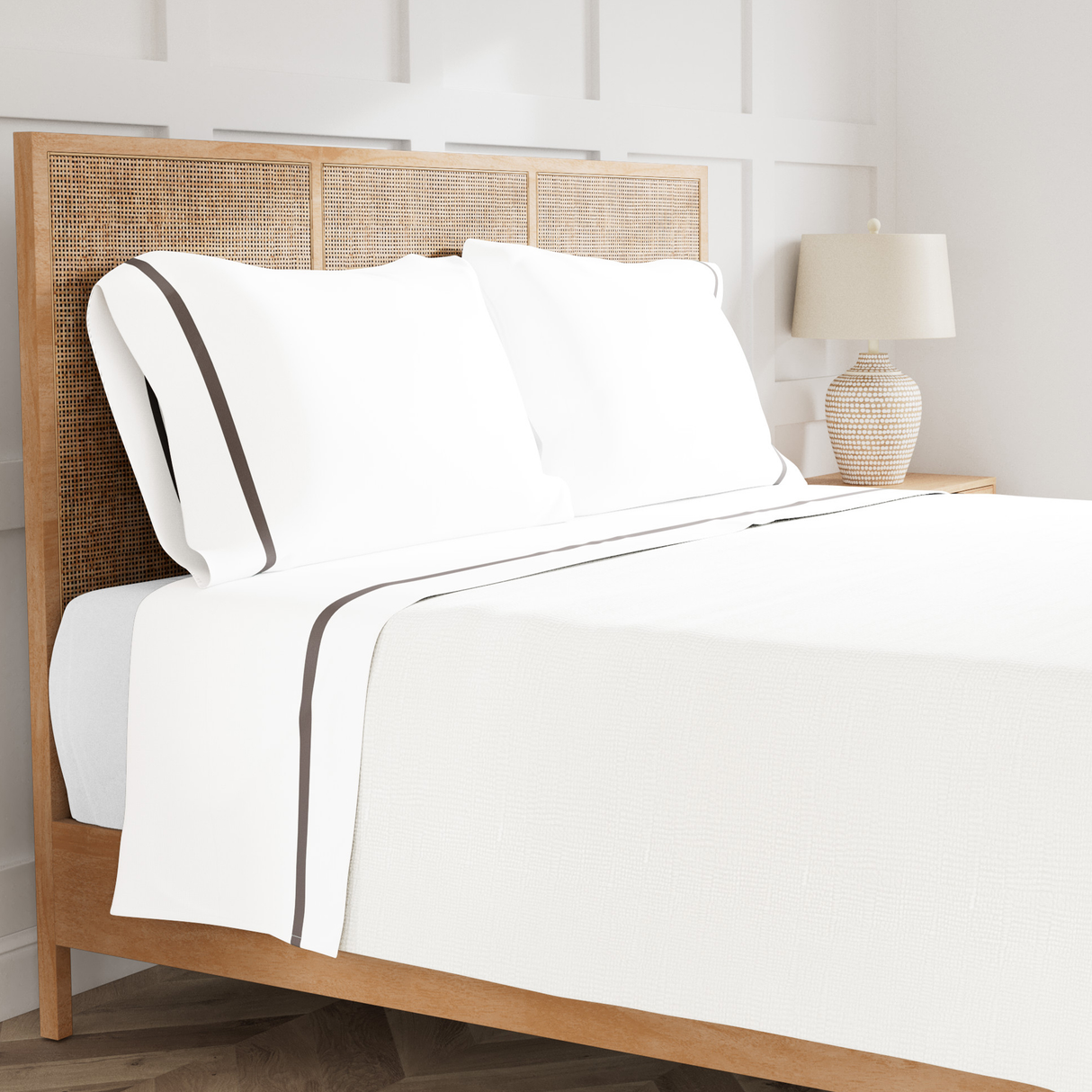 Ann Gish White/Grey Twin Ready-to-Bed 2.0 Cotton & Trim Sheet Set