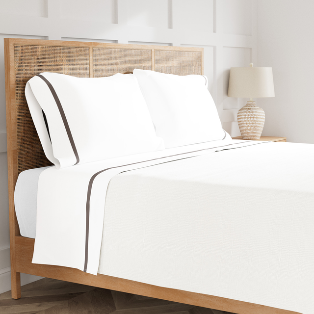 Ann Gish White/Grey Twin Ready-to-Bed 2.0 Cotton & Trim Sheet Set