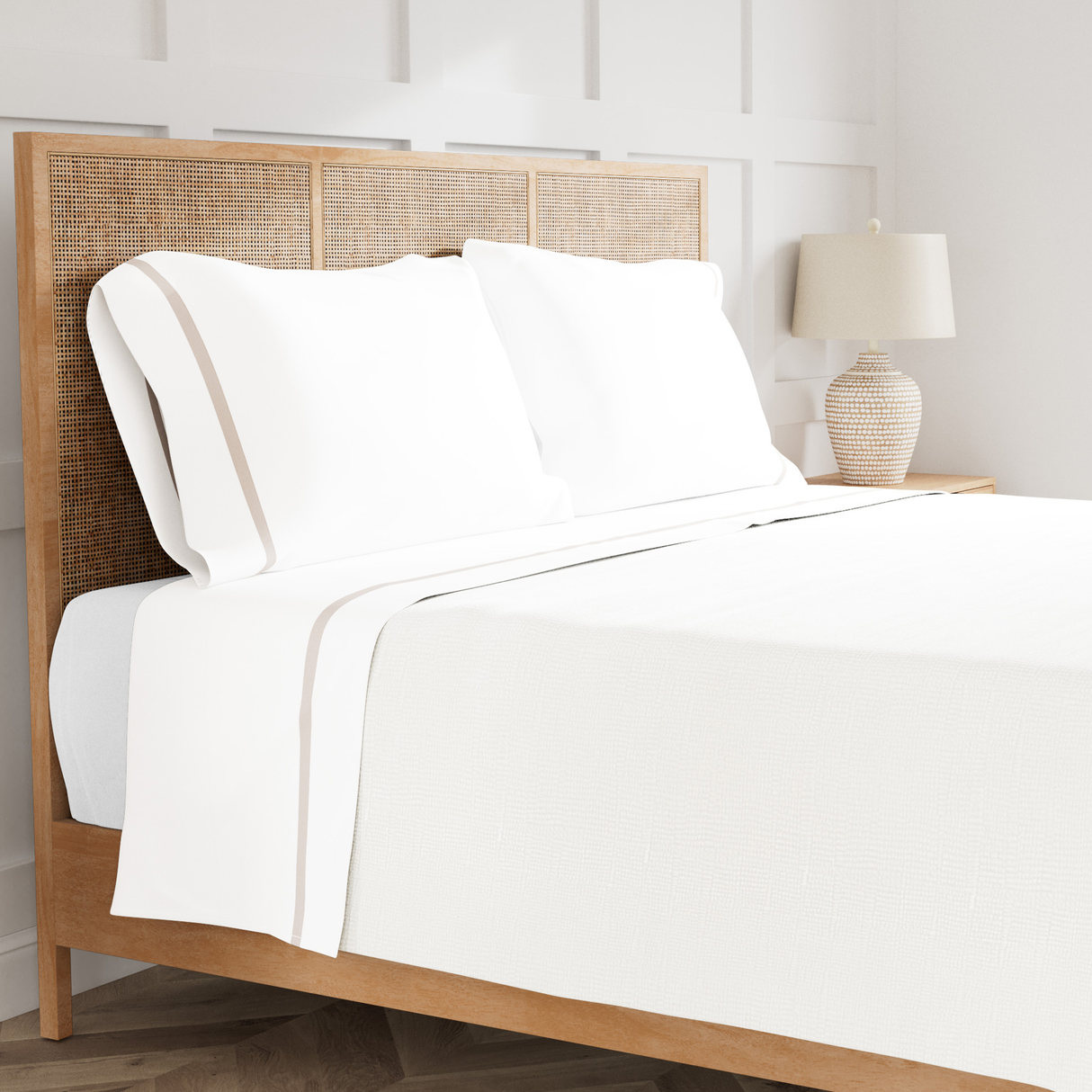 Ann Gish White/Silver Twin Ready-to-Bed 2.0 Cotton & Trim Sheet Set