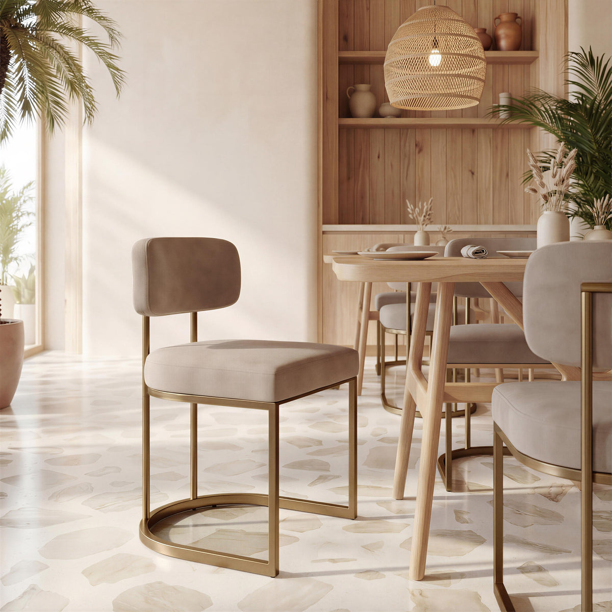 ZUO Velar Dining Chair (Set of 2) Beige & Bronze