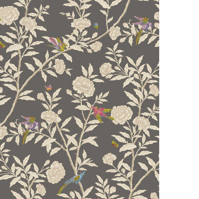 Cole & Son ROSEBERRY WITH BIRDS CHARCOAL Wallpaper