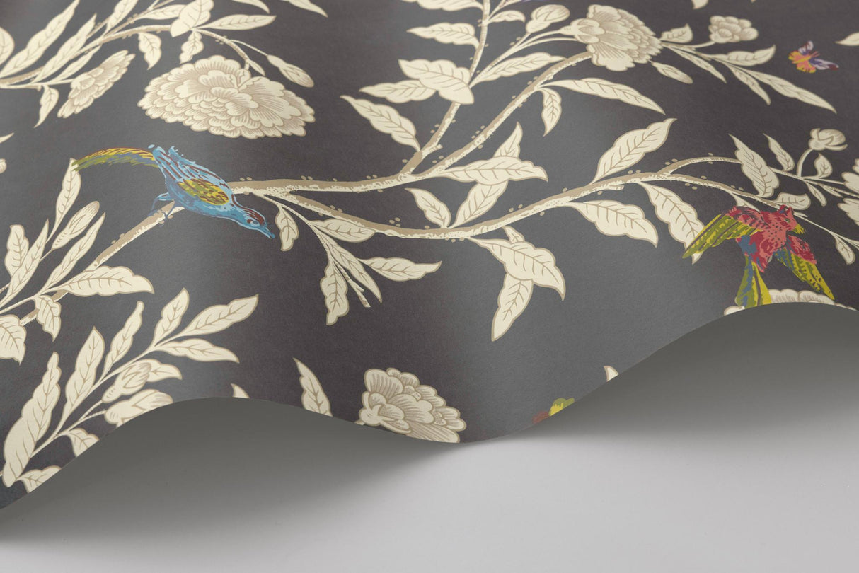 Cole & Son ROSEBERRY WITH BIRDS CHARCOAL Wallpaper