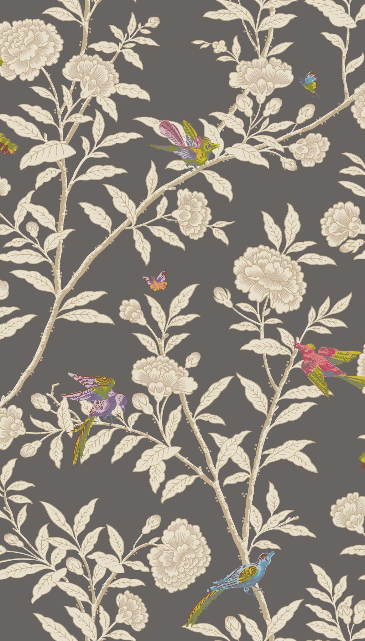 Cole & Son ROSEBERRY WITH BIRDS CHARCOAL Wallpaper