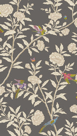 Cole & Son ROSEBERRY WITH BIRDS CHARCOAL Wallpaper
