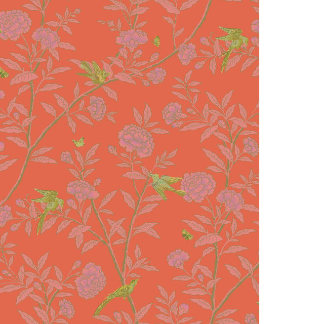 Cole & Son ROSEBERRY WITH BIRDS VERMILLION Wallpaper