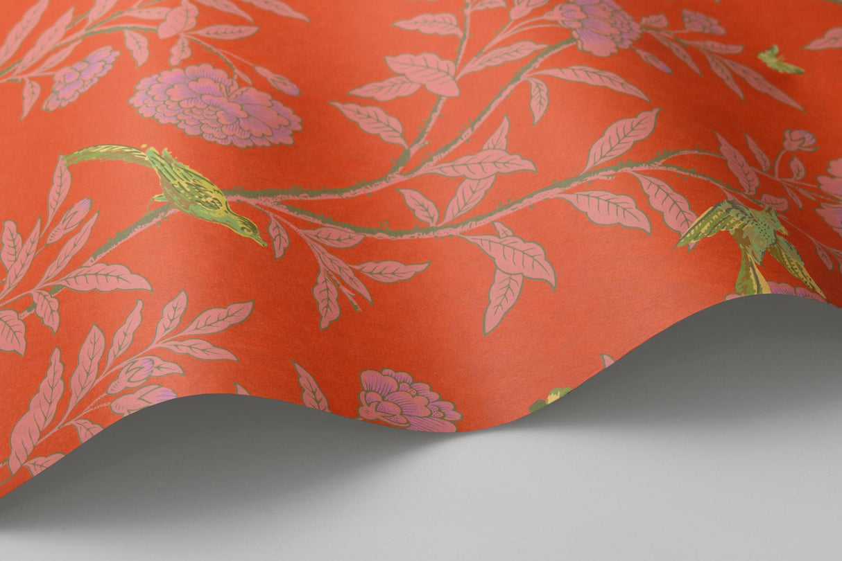 Cole & Son ROSEBERRY WITH BIRDS VERMILLION Wallpaper