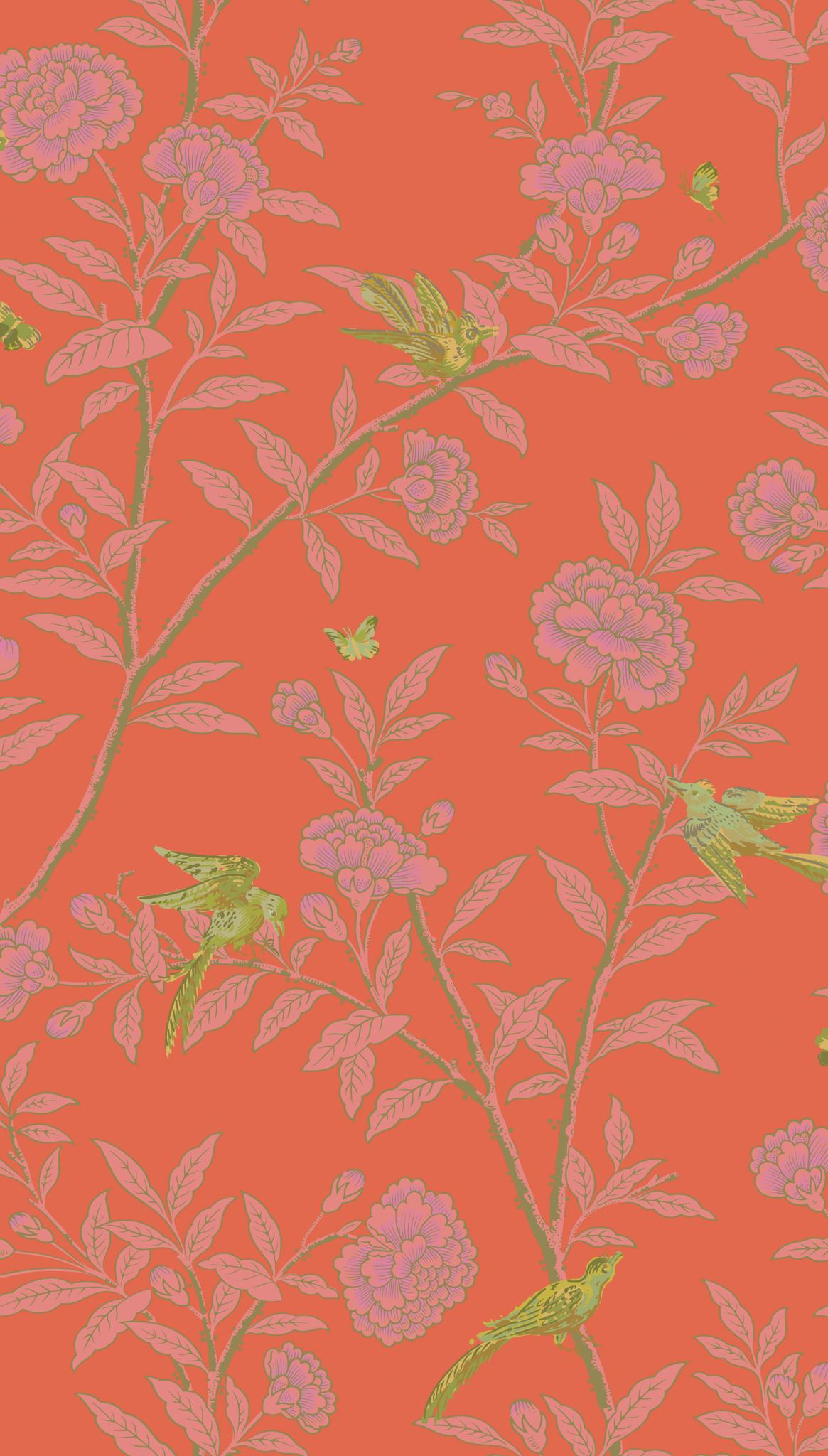 Cole & Son ROSEBERRY WITH BIRDS VERMILLION Wallpaper