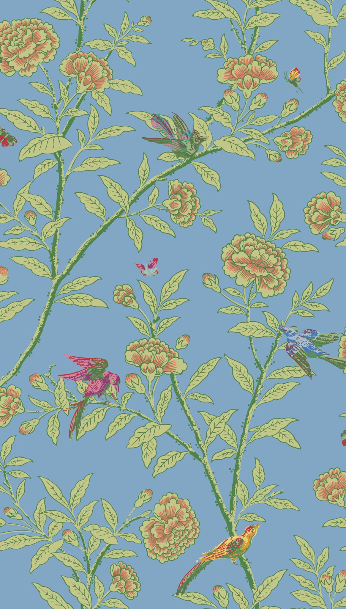 Cole & Son ROSEBERRY WITH BIRDS BLUE Wallpaper
