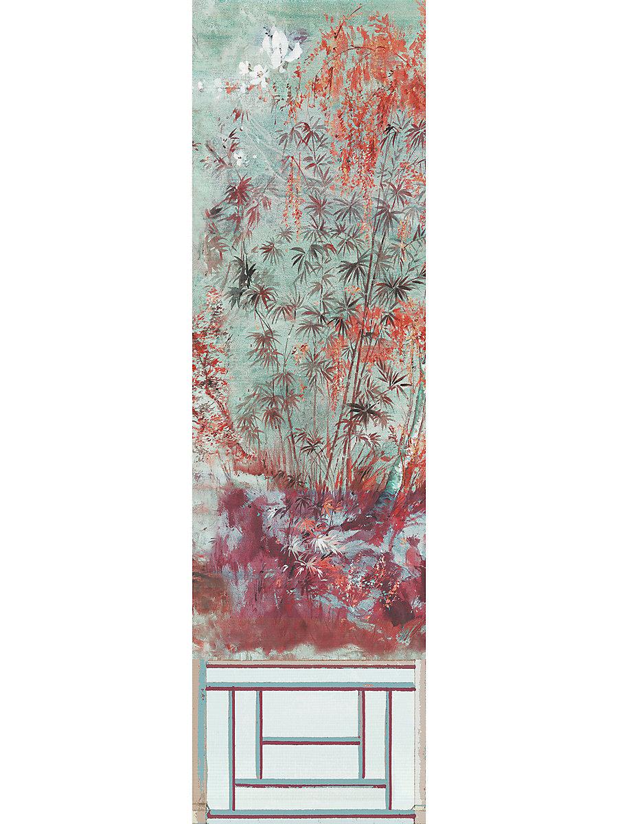Scalamandre Crested Crane Mural | Panel 1 Turquoise Red Wallpaper