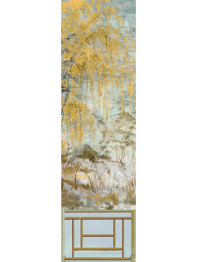 Scalamandre Crested Crane Mural | Panel 2 Wheat Blue Wallpaper