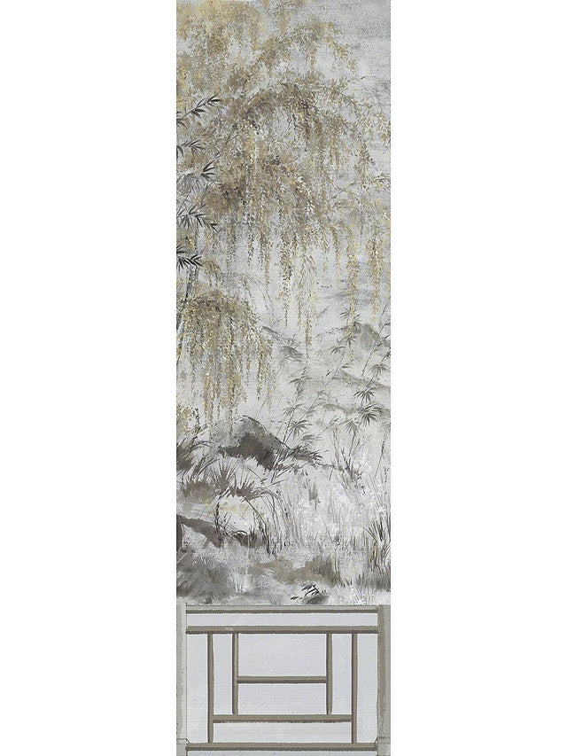 Scalamandre Crested Crane Mural | Panel 2 Silver Gold Wallpaper