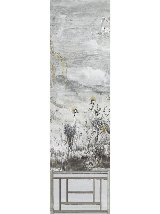 Scalamandre Crested Crane Mural | Panel 3 Silver Gold Wallpaper