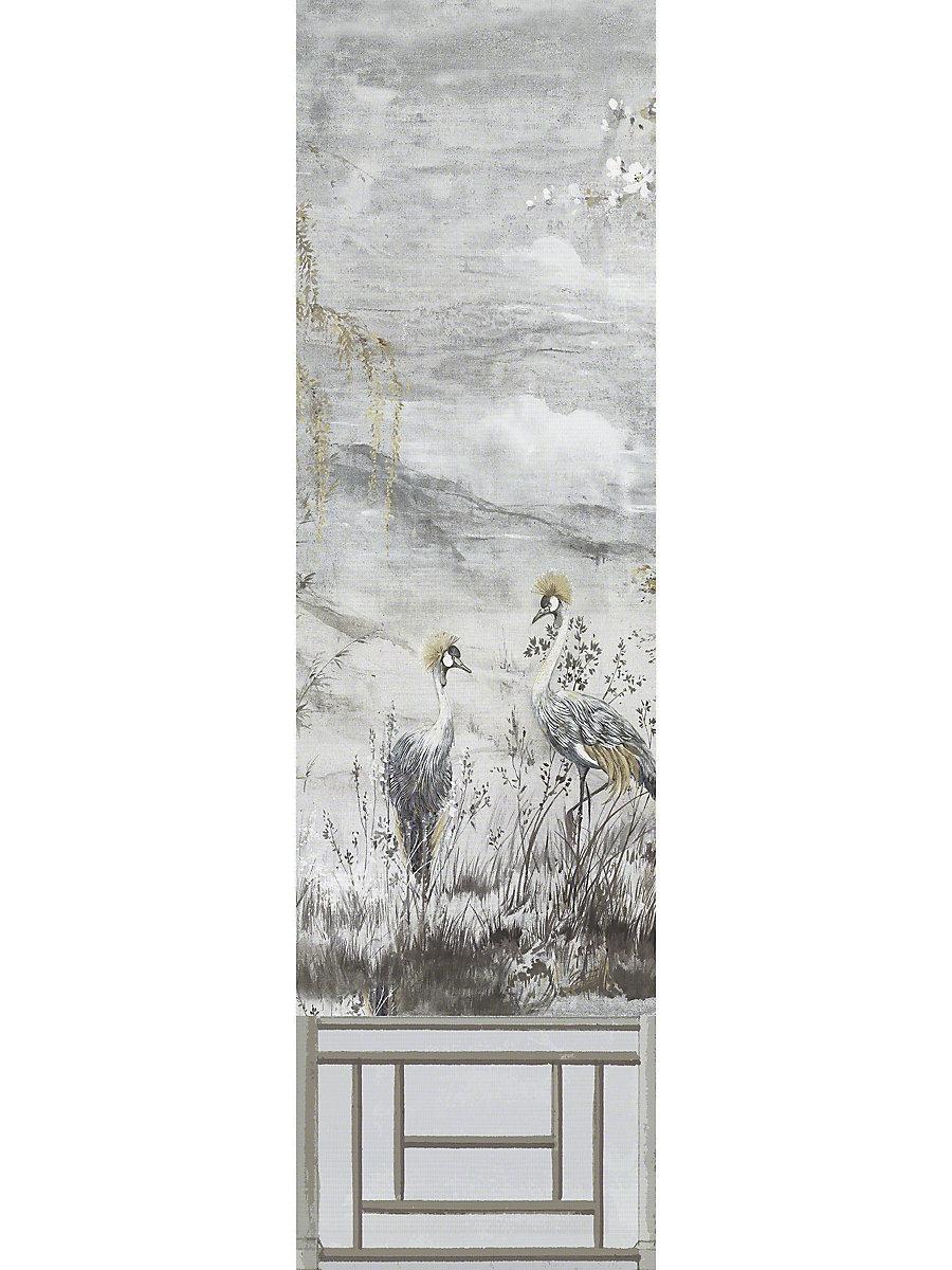 Scalamandre Crested Crane Mural | Panel 3 Silver Gold Wallpaper
