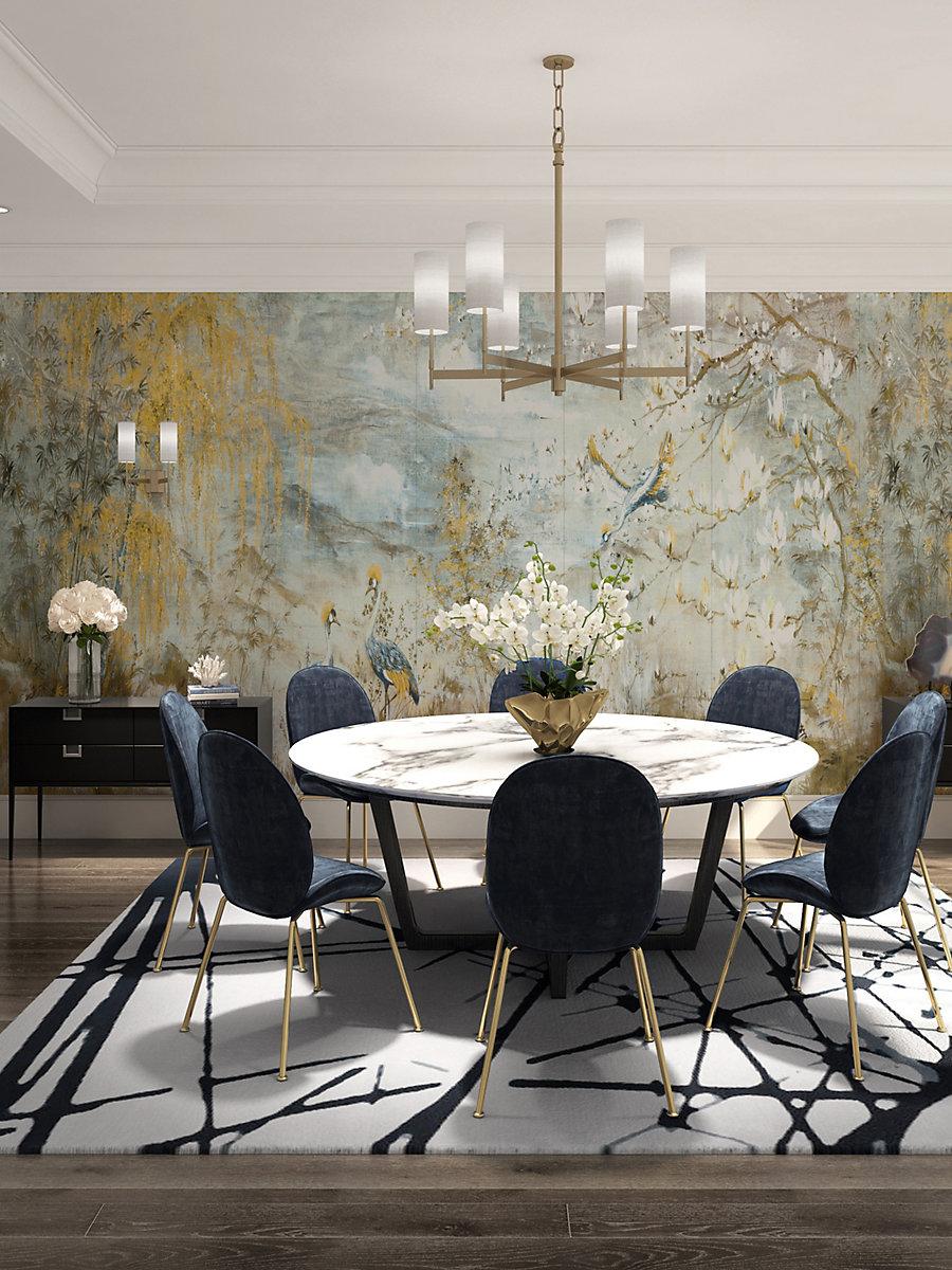 Scalamandre Crested Crane Mural | Panel 4 Wheat Blue Wallpaper