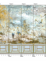 Scalamandre Crested Crane Mural | Panel 4 Wheat Blue Wallpaper