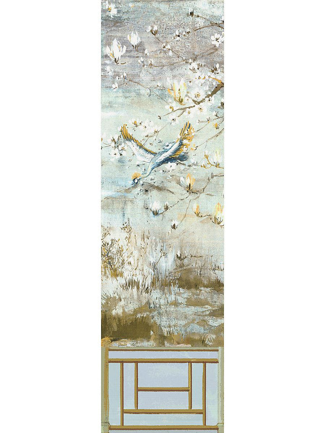 Scalamandre Crested Crane Mural | Panel 5 Wheat Blue Wallpaper
